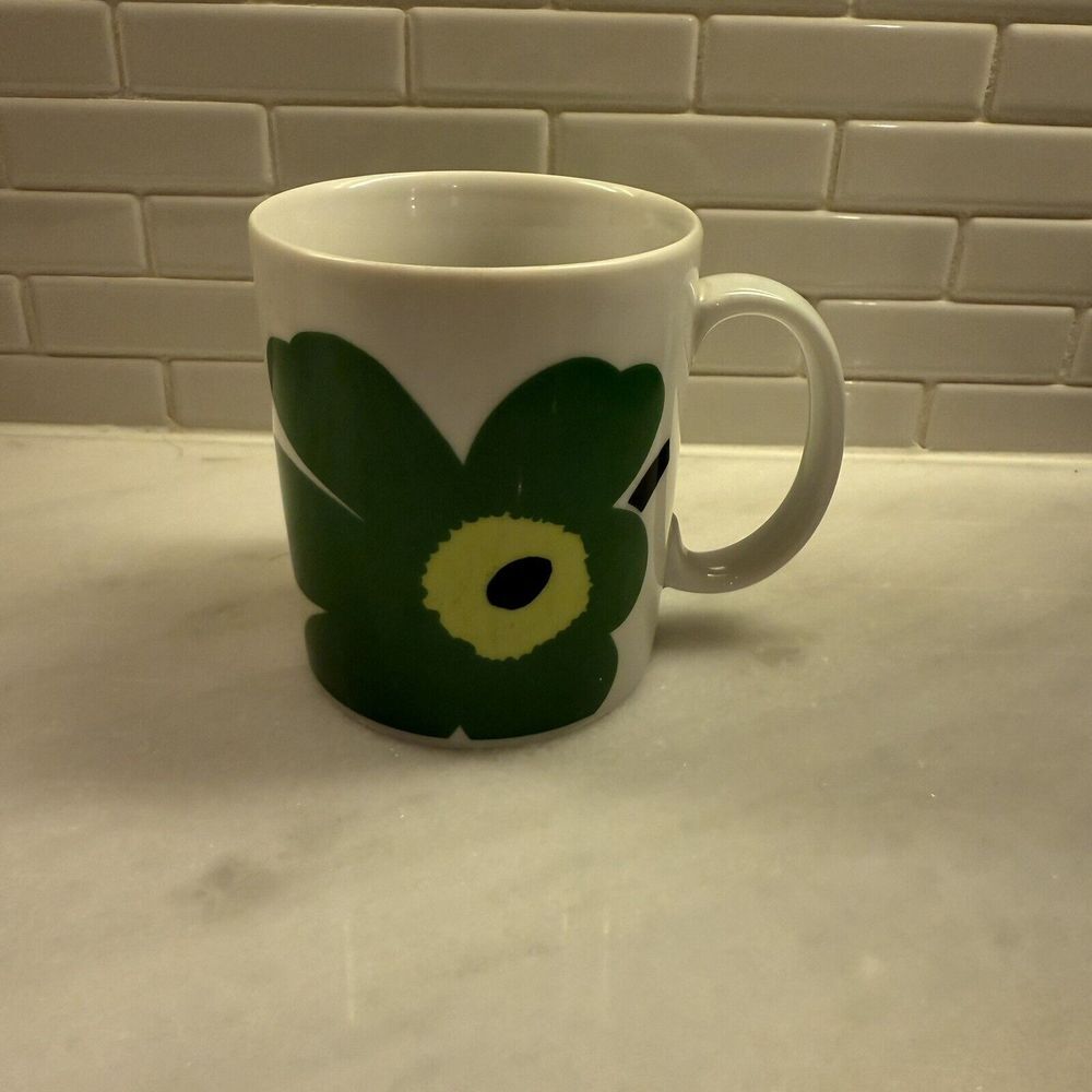 Marimekko Oiva Unikko Poppy Mug 2005 Light Dark Green Deadstock Limited Finland
